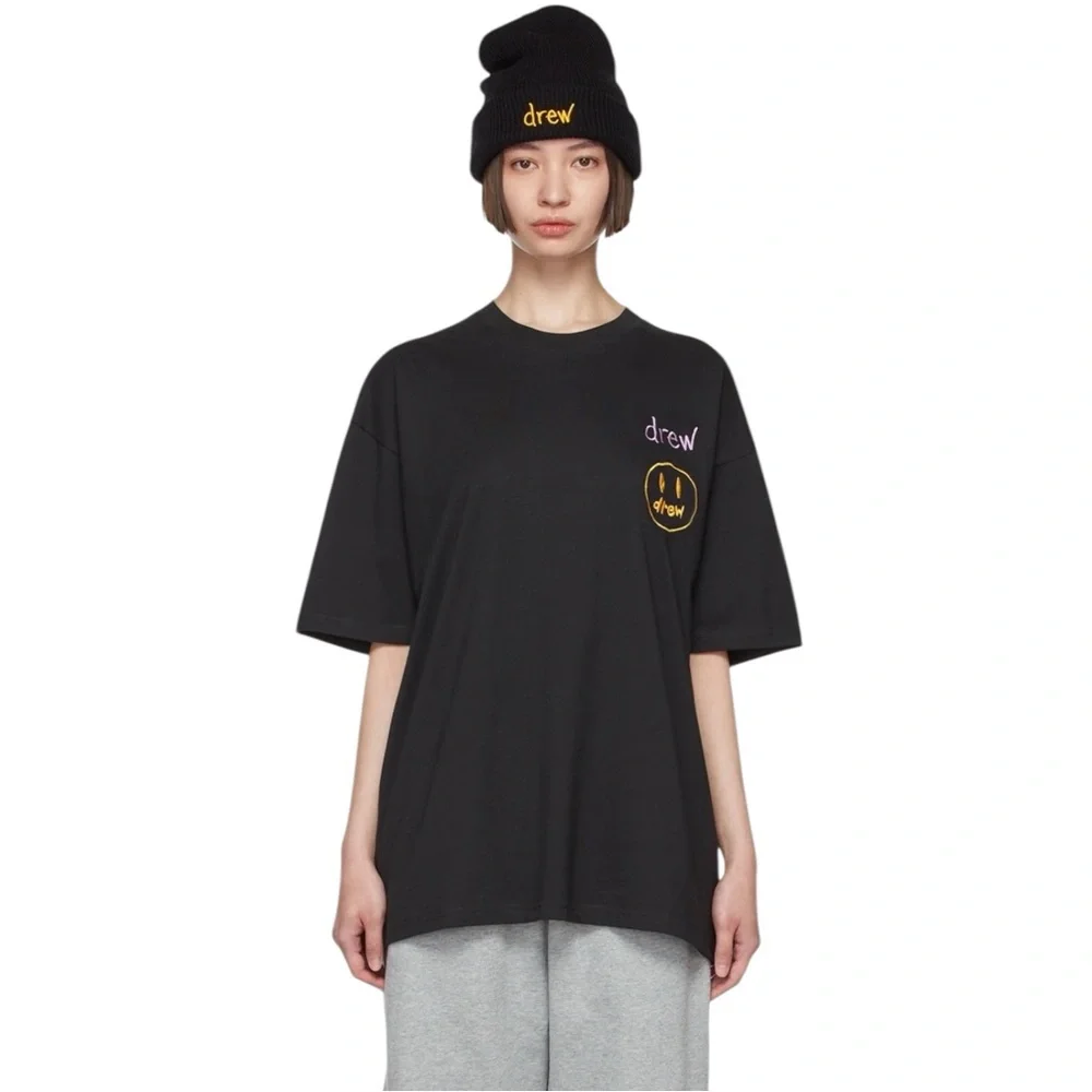 Drew House x Ssense Black Embroidered Stacked Logo Justin Bieber Tshirt - Picture 1 of 9